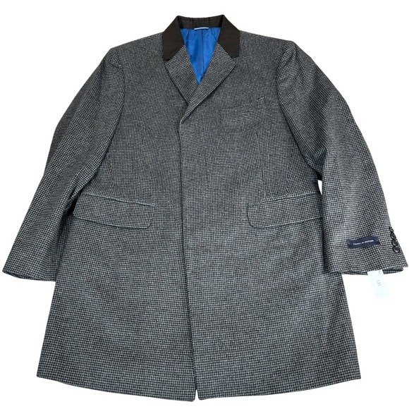 Tommy Hilfiger Mens Gray Houndstooth Overcoat Wool Blend Jacket Coat 40S